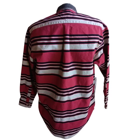 Vintage Men's Shirt Large 1990's Tommy Hilfiger Brush Popper Striped All Cotton - Picture 3 of 7